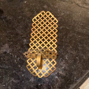 1950's Mid Century Quatrefoil GOLD Metal Mesh Candle Holder Wall Sconce MCM ART